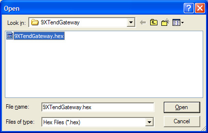 Updating Firmware: Open the 9XTendGateway.hex file sent to you by APRS World