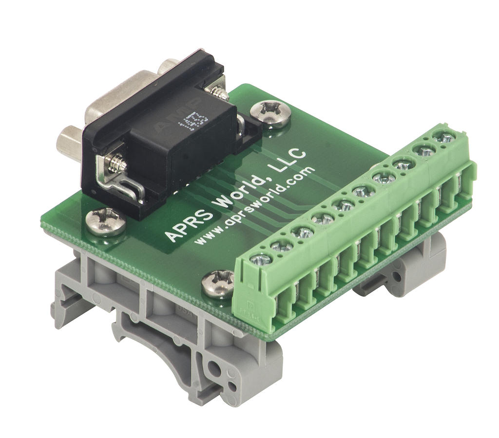 APRS6593: DB9 Female Breakout Board to Screw Terminals, DIN rail mountable