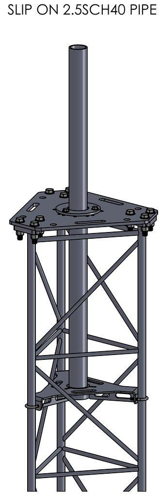 APRS8004: APRS World's tower top plate for standard Bergey GL tower section and 2-1/2" SCH40 pipe.