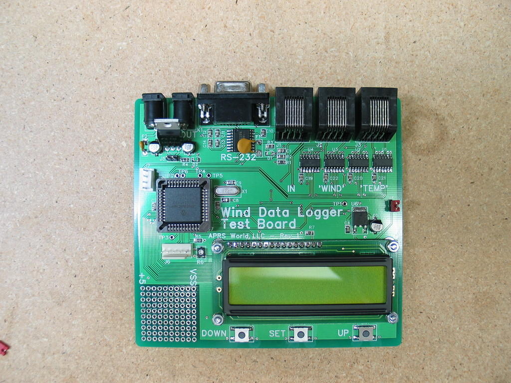 Custom test board that we use for production of the Wind Data Logger