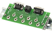 APRS6854: DB9M / RJ-45 / DB9F to Banana Jack Breakout Board, DIN Rail Mountable