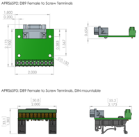 APRS6593: DB9 Female Breakout Board to Screw Terminals, DIN rail mountable